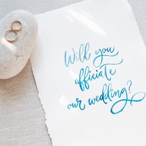 Carte d'officiant personnalisée Carte d'officiant Citation de calligraphie aquarelle Proposition d'officiant Carte manuscrite Service de calligraphie de mariage