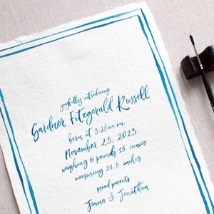 Cita de caligrafía de acuarela con anuncio de nacimiento personalizado Carta manuscrita con acuarela Servicio de caligrafía de boda Cita Caligrafía a medida