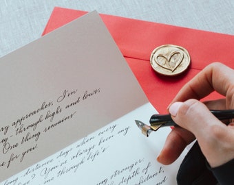 Carta de caligrafía, carta manuscrita, servicio de caligrafía personalizado, servicio de redacción de cartas de amor, carta escrita para San Valentín, carta de amor para bodas