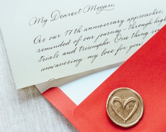 Carta personalizada con caligrafía manuscrita y sello de cera