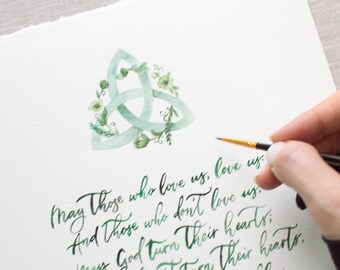 Handwritten Celtic Prayer Blessing: Custom Calligraphy Art