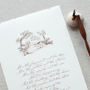Caligrafía personalizada Servicio de placa de cobre Carta de voto de boda escrita a mano Dibujo de caligrafía fotográfica Arte personalizado Regalo de boda único Regalo de voto
