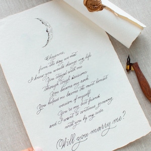 Carta de proposta de casamento, pergaminho de caligrafia personalizado com selo de cera, você se casará com uma proposta de noivado surpresa única, ideia de proposta de casamento