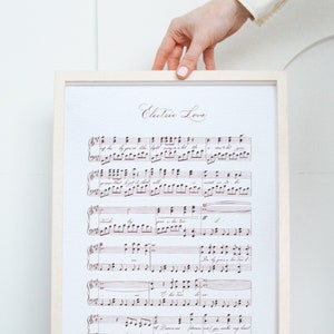 Handgeschreven muziekblad Aangepaste muziekbladpapier Gepersonaliseerde songtekst Aangepaste kalligrafieservice Valentijnsdag bladmuziek Muurkunst Bruiloft