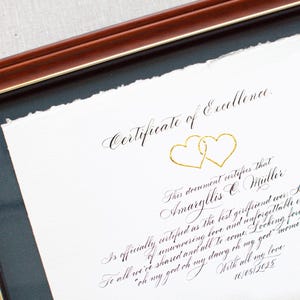 Caligrafía personalizada Certificado de boda Servicios de caligrafía Graduación Certificado personalizado Diploma Certificado manuscrito a medida Arte