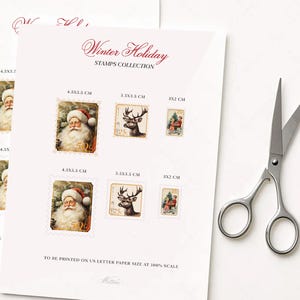 Christmas Santa Pre-Cut Sticker Stamps, Holiday Envelope Seals