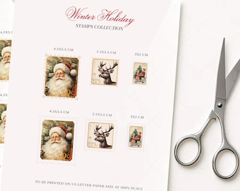 Christmas Santa Pre-Cut Sticker Stamps, Holiday Envelope Seals