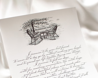 Custom Handwritten Calligraphy Wedding Vow Art, Anniversary Gift