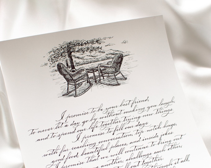 Póster de caligrafía personalizada Servicio de caligrafía manuscrita Carta de voto de boda Dibujo Caligrafía Nota manuscrita personalizada con ilustración