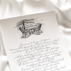 Póster de caligrafía personalizada Servicio de caligrafía manuscrita Carta de voto de boda Dibujo Caligrafía Nota manuscrita personalizada con ilustración