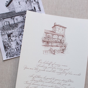 Caligrafía personalizada Servicio de placa de cobre Carta de voto de boda escrita a mano Dibujo de caligrafía fotográfica Arte personalizado Regalo de boda único Regalo de voto