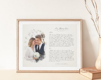 Custom Wedding Vows Photo Wall Art Print One Year 1st Anniversary Gift For Him Personalized Poster Matching His and Her Promises Keepsake
