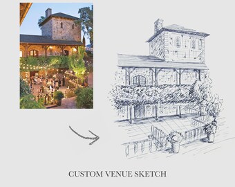 Custom Wedding Venue Illustration Hand Drawn Venue Sketch Wedding Venue Print Drawing From Photo Digital Venue Drawing Wedding Invitation