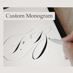 Może przedstawiać: Zbliżenie na ekran tabletu cyfrowego, na którym widoczny jest spersonalizowany monogram wykonany czarnym atramentem. Litery "F" i "B" są splecione ze sobą w ozdobnym piśmie. Ręka trzyma rysik, unosząc go nad ekranem.