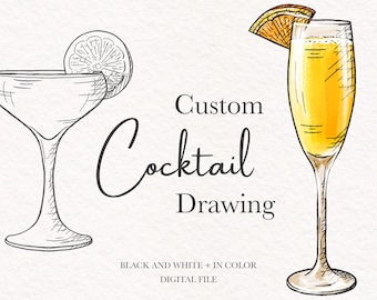 Custom Cocktail Drawing Made To Order Hand Drawn Illustration Signature Drink Cocktail Clip Art His Her Drink Sign Wedding Drink Menu Sign