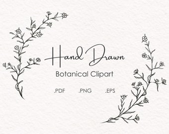 Clip Art botánico Floral Vector Clipart dibujado a mano corona línea Clip Art floral corona clipart lino corona dibujado a mano clipart follaje PNG