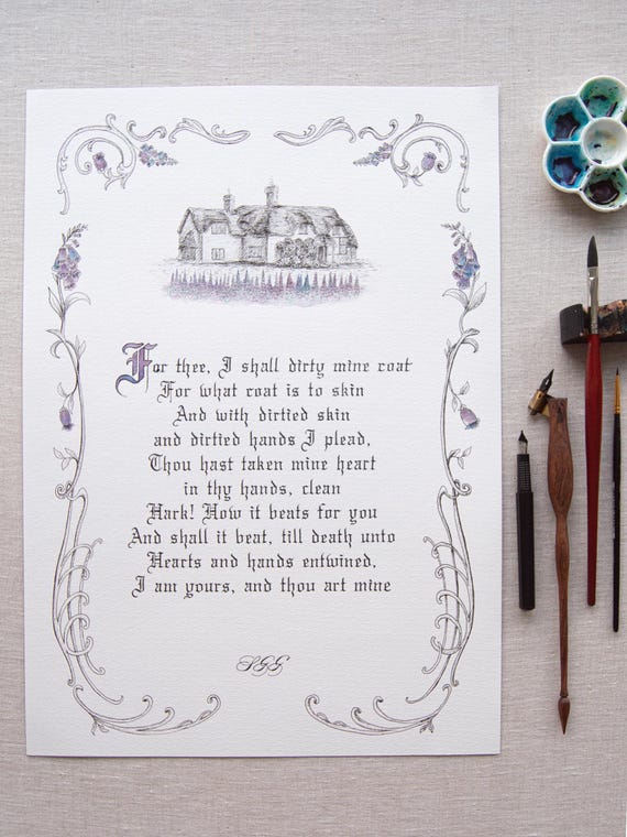 Handwritten Calligraphy Poem Art, Gothic Script, Bespoke Artwork
