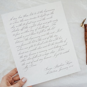 Benutzerdefinierte Kalligraphie Zitat Wand Kunst Druck Personalisiertes Geschenk Handgeschriebene Schrift Hand beschriftete Seite Hochzeit Gelübde Memorable Love Letter Zeichen