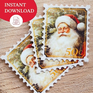 Faux Stamps Download From Santa North Pole Post Pre-Cut Stamp Christmas Stamp Santa Template Stamp Sticker Christmas Postage Holiday Stamp