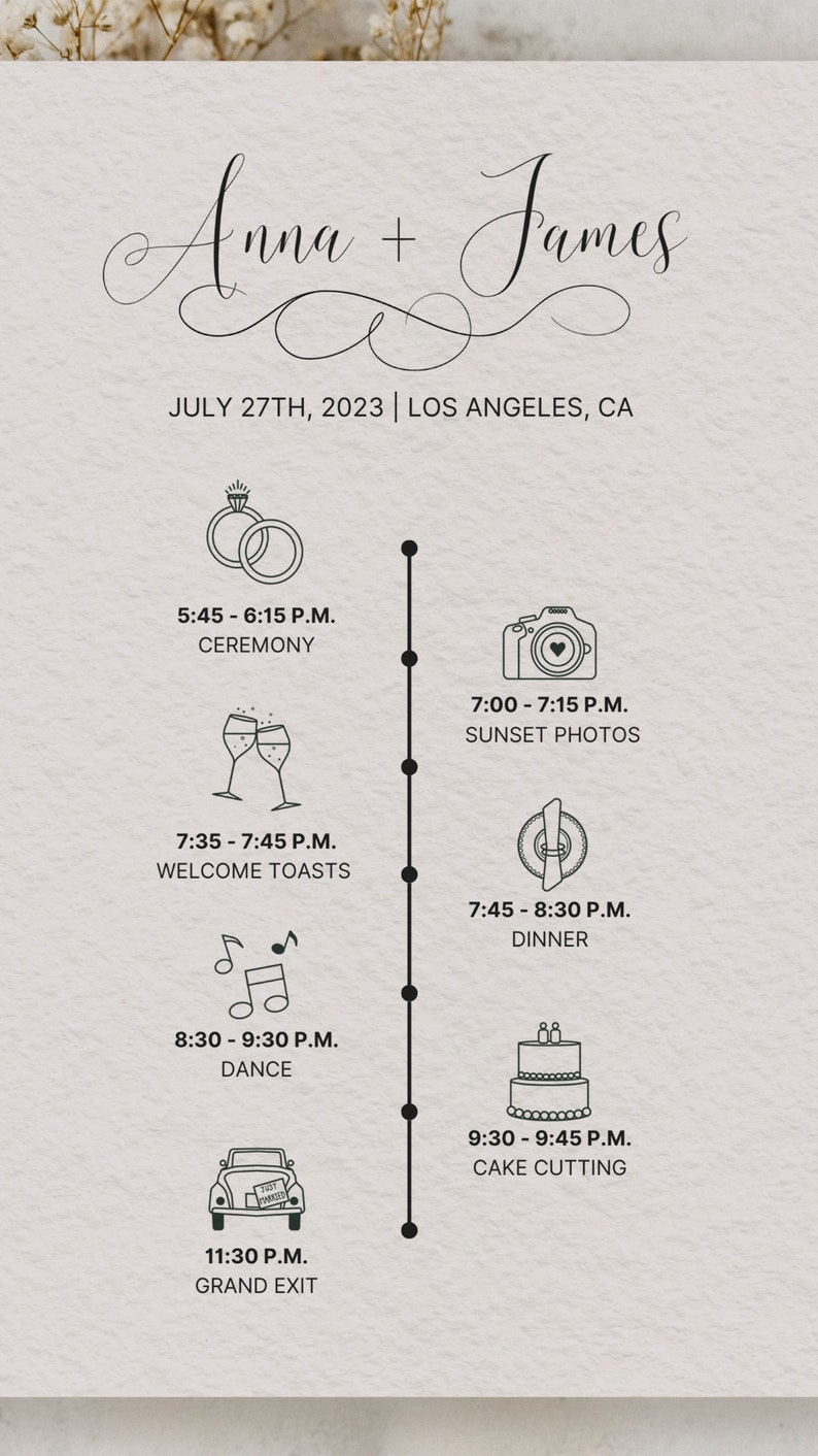 Editable Wedding Day Timeline Wedding Reception Schedule Info Wedding Program Reception Itinerary Sign Schedule Wedding Itinerary Icon Card zdjęcie 7