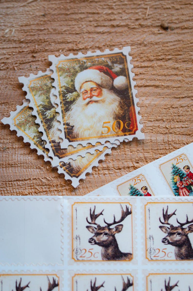 Faux Stamps Download From Santa North Pole Post Pre-Cut Stamp Christmas Stamp Santa Template Stamp Sticker Christmas Postage Holiday Stamp image 13