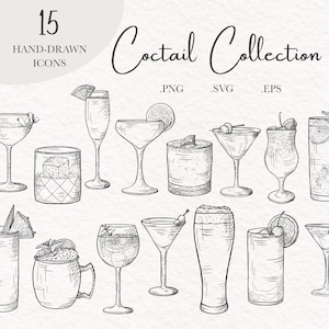 Illustrazione di un cocktail firmato Clip art di cocktail disegnata a mano, insegna per drink d’autore, insegna His Her, drink per matrimoni, menu, bar, insegna per cocktail