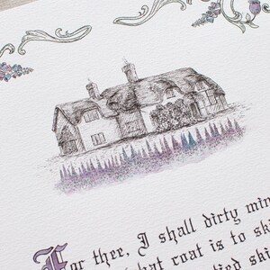 Handwritten Calligraphy Poem Gothic Script Artwork Poetry Lover Gift Heirloom Calligraphy Art Bespoke Poem Art Cottage Illustration Poster