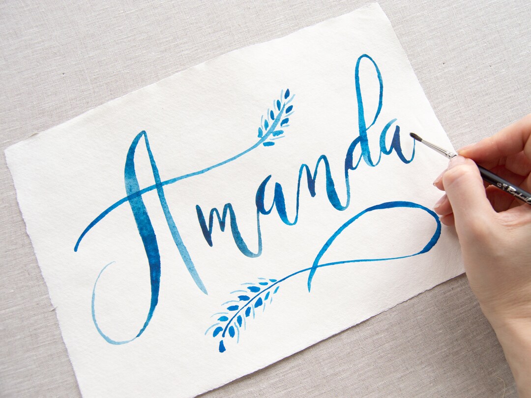 Custom Watercolor Name Calligraphy Print Watercolor Nursery Wall Decor ...