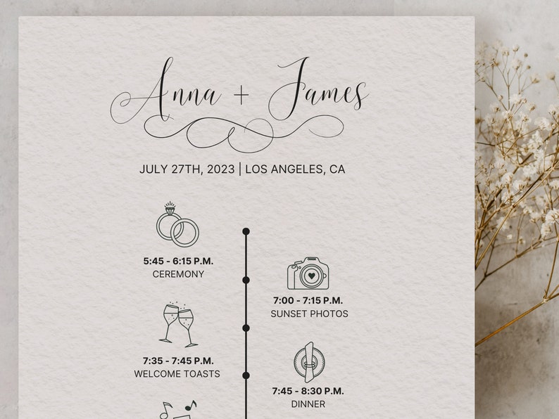 Editable Wedding Day Timeline Wedding Reception