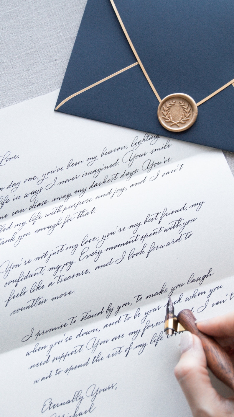 Handwritten Letter Custom Calligraphy Service Wedding Vow Love Letter Calligraphy Custom Art Anniversary Gift Vow Handwritten Poem Wax Seal image 10