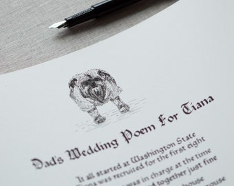 Service de calligraphie personnalisé manuscrite mariage poème lettre croquis calligraphie poème personnalisé manuscrite calligraphie médiévale impression papier à en-tête