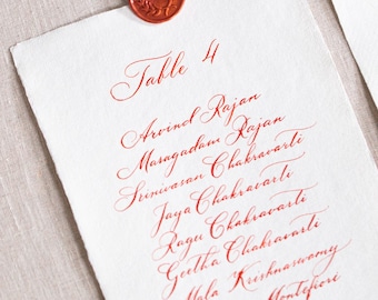 Calligraphy Wedding Seating Chart on Handmade Paper
