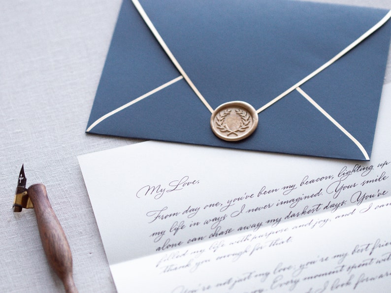 Handwritten Letter Custom Calligraphy Service Wedding Vow Love Letter Calligraphy Custom Art Anniversary Gift Vow Handwritten Poem Wax Seal image 7