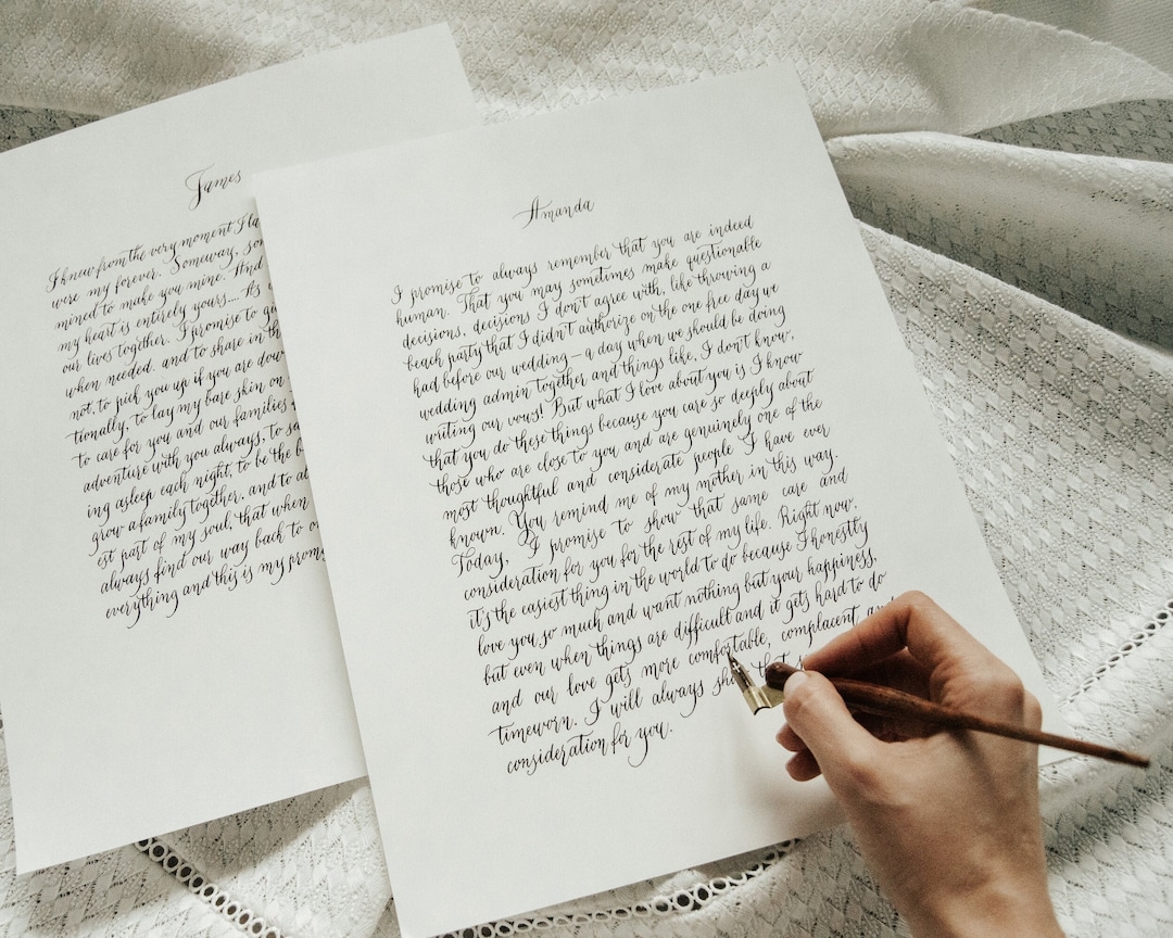 Custom Calligraphy Vow Handwritten Letter His and Her Marriage Promises ...