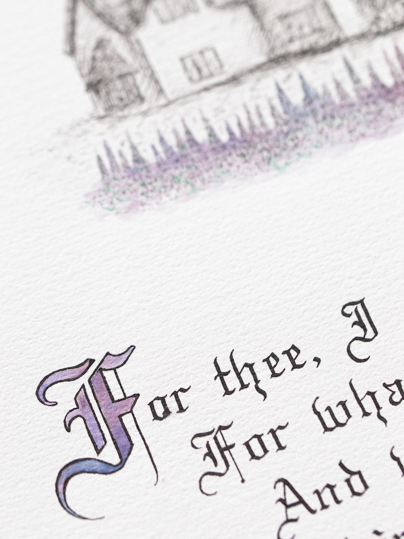 Handwritten Calligraphy Poem Gothic Script Artwork Poetry Lover Gift Heirloom Calligraphy Art Bespoke Poem Art Cottage Illustration Poster
