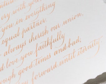 Cita caligráfica personalizada escrita a mano, votos matrimoniales, arte de letras