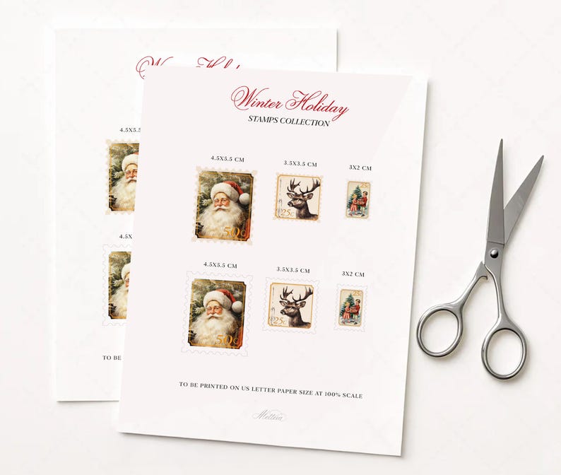 Faux Stamps Download From Santa North Pole Post Pre-Cut Stamp Christmas Stamp Santa Template Stamp Sticker Christmas Postage Holiday Stamp image 2