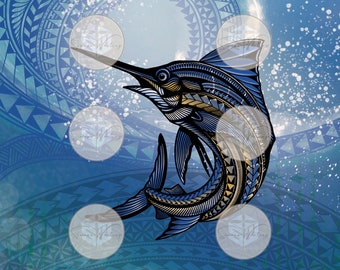 Digital Polynesian sword fish artwork by Simone Whiting