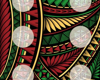 Polynesian digital Artwork in Rasta colours instant download