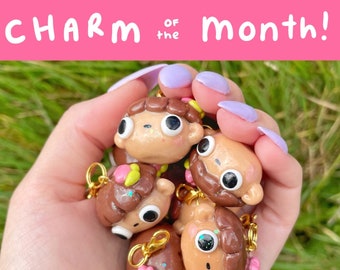 CHARM OFTHE MONTH! April polymer clay charm. Kawaii oli boi head spring clay charm handmade hand painted glitter tulip head oli boy human