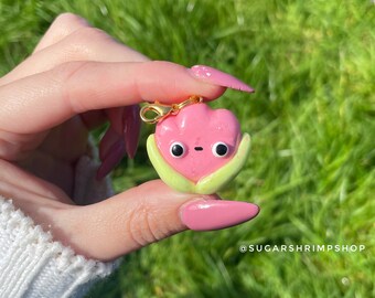 Pink tulip polymer clay charm - hand painted charm cute kawaii flower floral spring aesthetic