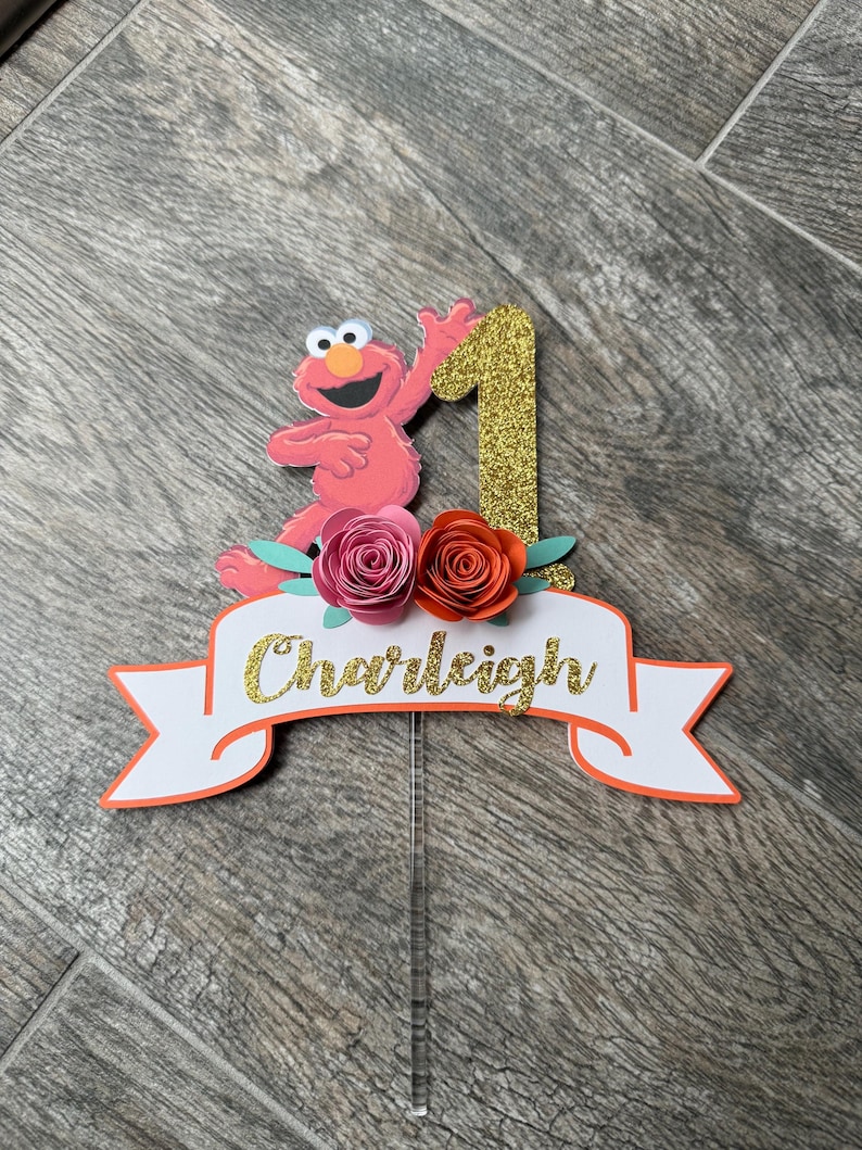 Abby Sesame Street Cake Topper: Personalized Glitter Birthday Decor image 3