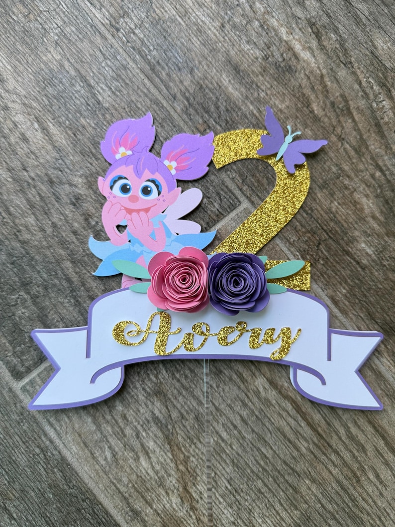 Abby Sesame Street Cake Topper: Personalized Glitter Birthday Decor image 1