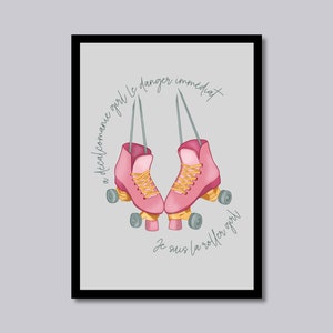 Roller Girl Print (Unframed) | French New Wave Cinema | Roller Skates Digital Print | Pastel, Green, Pink Colour Scheme | VARIETY OF SIZES