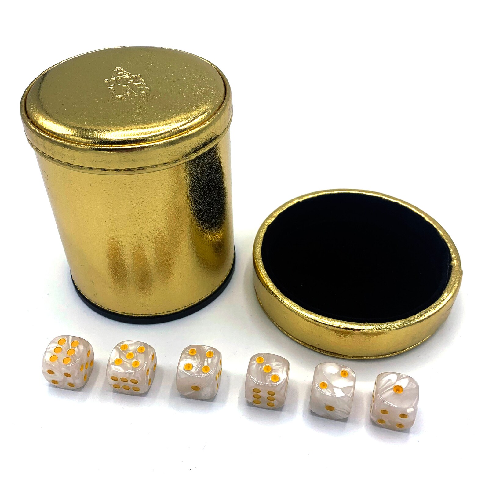 Luck Lab Gold Leather Dice Cup With Lid Including 6 Dice and Etsy UK