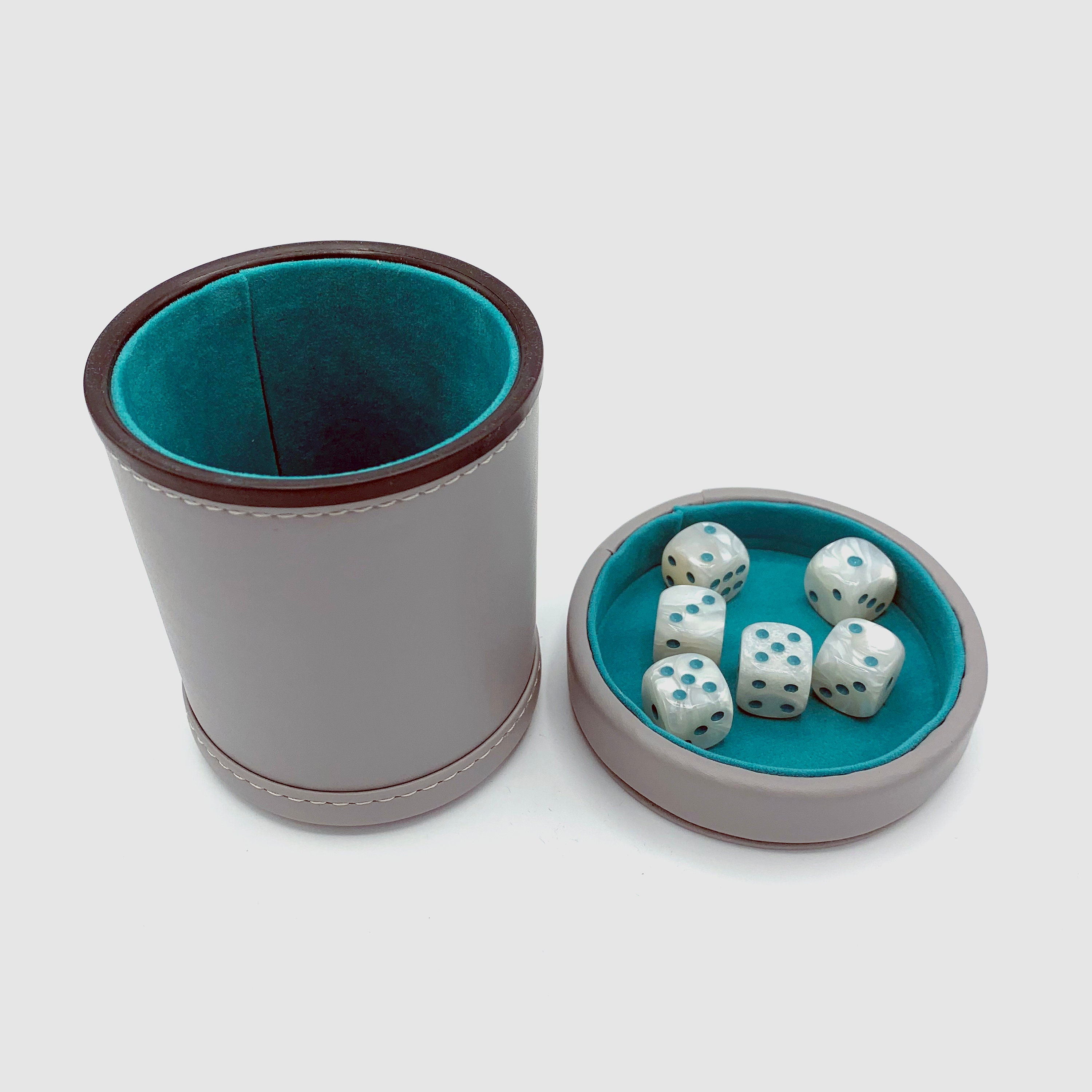 Luck Lab Grey Leather Dice Cup with Lid Including 6 Dice and Etsy
