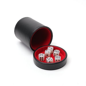 Luck Lab Leather Dice Cup with Lid Including 6 Pearl Dice with Black Pips - Great For Yahtzee, DND, Farkle, Liar&#39;s Dice