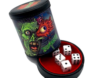 Zombie Leather Dice Cup with Lid & 5 Dice: Velvet Interior