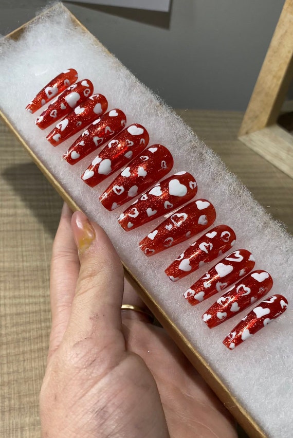 Glitter Hearts Press-On Nails