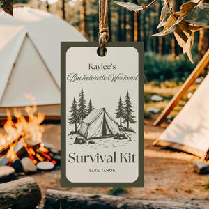 Camp Bachelorette Survival Kit Label, Camp Bachelorette Survival Kit, Last Trail Before the Veil, Cabin Crew, Camp Bach, Gift Tag, Template